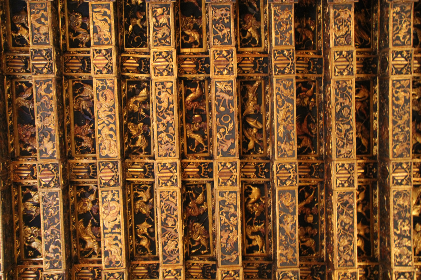 Interior details of the Consulate Hall inside La Lonja de la Seda in Valencia